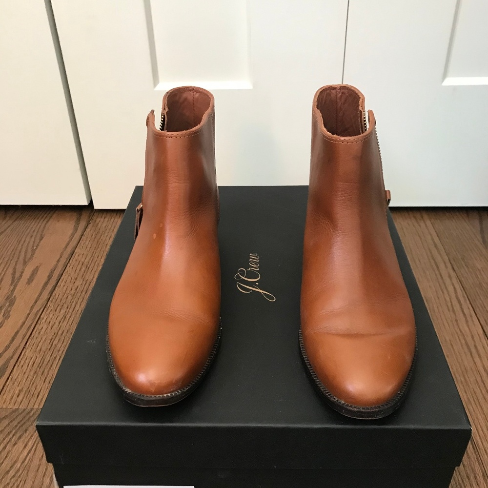 J Crew Cognac Leather Boots - Ankle